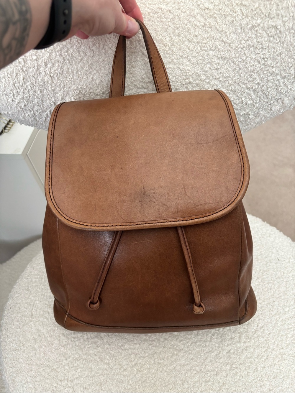 L.L.Bean Vintage Brown Drawstring Backpack Full Grain Leather | Classic Heritage